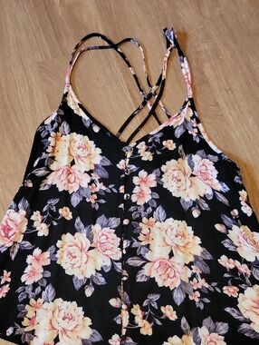 American Eagle Outfitters Black Floral Button-Front Strappy Camisole